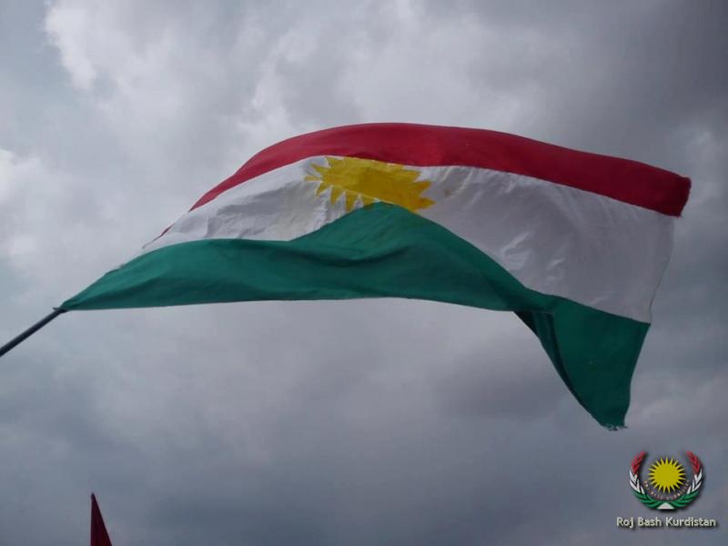 Kurdistan flag waving in western Kurdistan in Syria