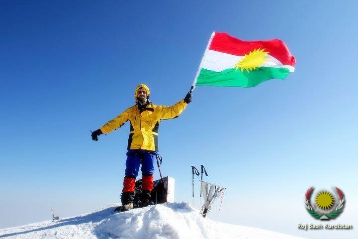 Kurdistan flag on the mountain