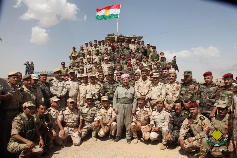 Kurdish President Masoud Barzani with Kurdistan Peshmerga Forces in Zimmar District